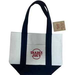 Trader Joe's White and Black Canvas Tote Bag